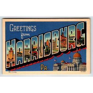 Greeting From Harrisburg Large Letter Postcard Pennsylvania Linen Unused UN CO
